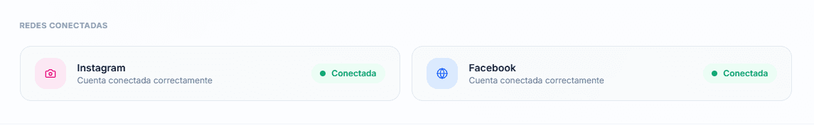 Instagram y Facebook conectados correctamente en Movion